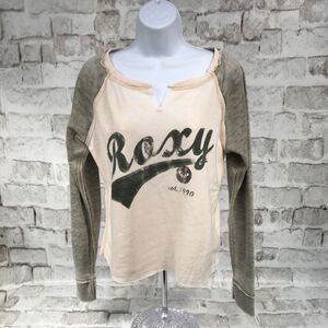 Roxy Women's Size S Sweatshirt Distressed Baseball Style Long Sleeve